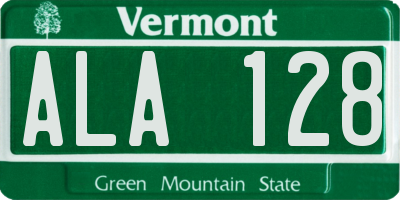 VT license plate ALA128