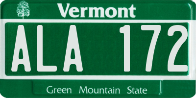 VT license plate ALA172