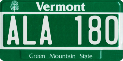 VT license plate ALA180