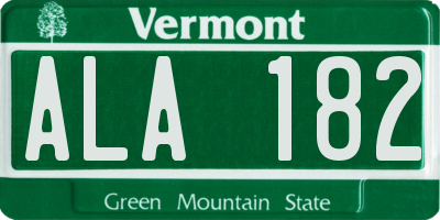 VT license plate ALA182