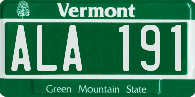 VT license plate ALA191
