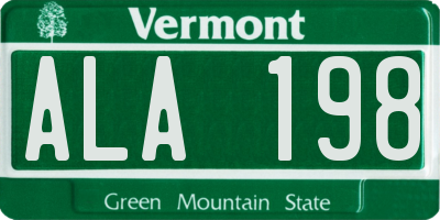 VT license plate ALA198