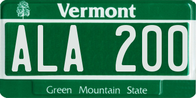 VT license plate ALA200