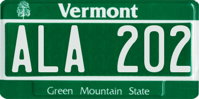 VT license plate ALA202