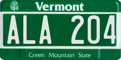 VT license plate ALA204