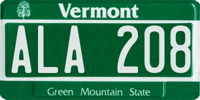 VT license plate ALA208