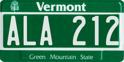 VT license plate ALA212