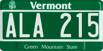 VT license plate ALA215