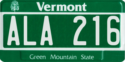 VT license plate ALA216