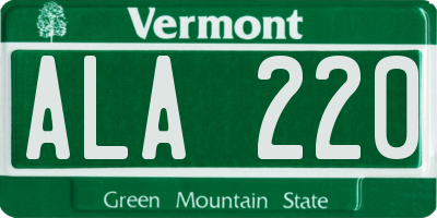 VT license plate ALA220