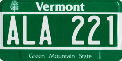 VT license plate ALA221