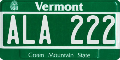 VT license plate ALA222
