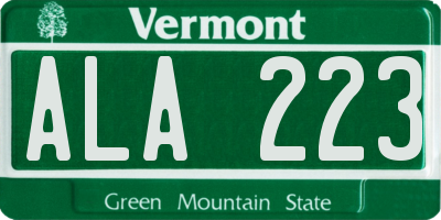 VT license plate ALA223