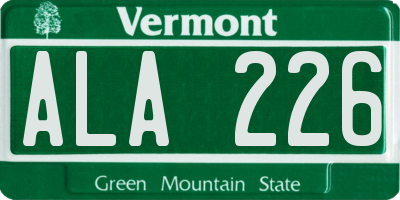 VT license plate ALA226