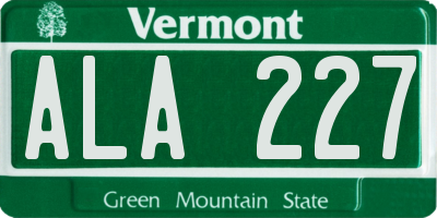 VT license plate ALA227