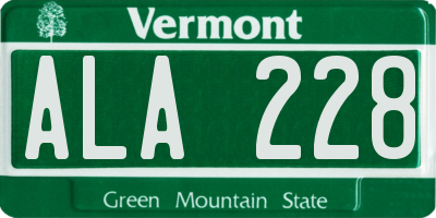 VT license plate ALA228