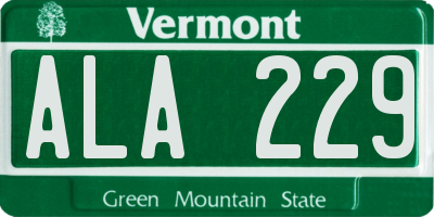 VT license plate ALA229