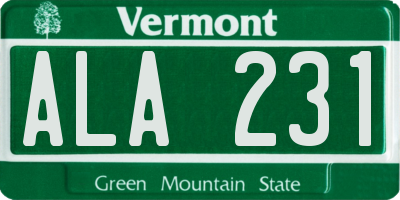 VT license plate ALA231