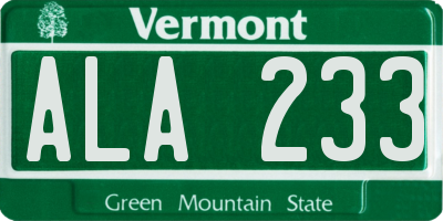 VT license plate ALA233