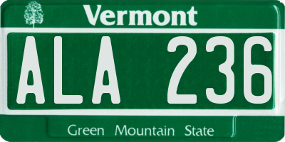 VT license plate ALA236