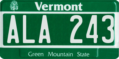 VT license plate ALA243