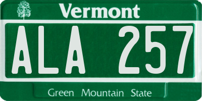 VT license plate ALA257