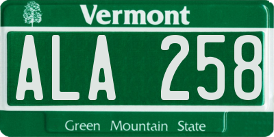 VT license plate ALA258
