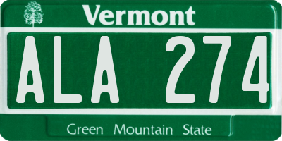 VT license plate ALA274
