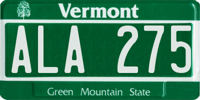VT license plate ALA275