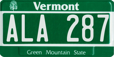VT license plate ALA287