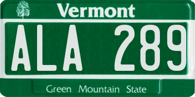 VT license plate ALA289