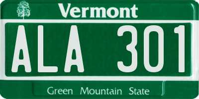 VT license plate ALA301
