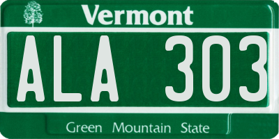 VT license plate ALA303