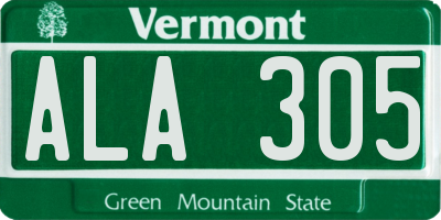 VT license plate ALA305