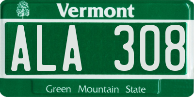 VT license plate ALA308