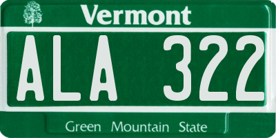 VT license plate ALA322