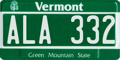 VT license plate ALA332