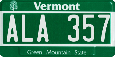 VT license plate ALA357
