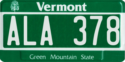 VT license plate ALA378