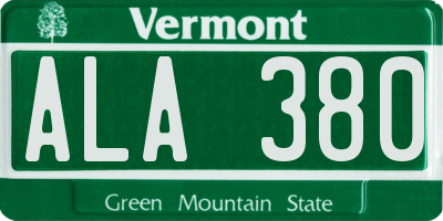 VT license plate ALA380