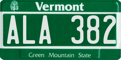 VT license plate ALA382