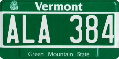 VT license plate ALA384