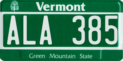 VT license plate ALA385