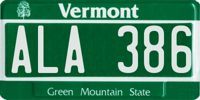 VT license plate ALA386