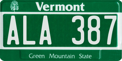 VT license plate ALA387