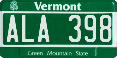 VT license plate ALA398