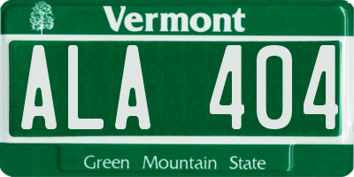 VT license plate ALA404