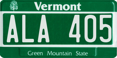 VT license plate ALA405