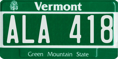 VT license plate ALA418