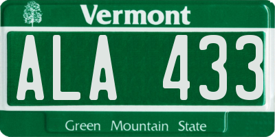 VT license plate ALA433